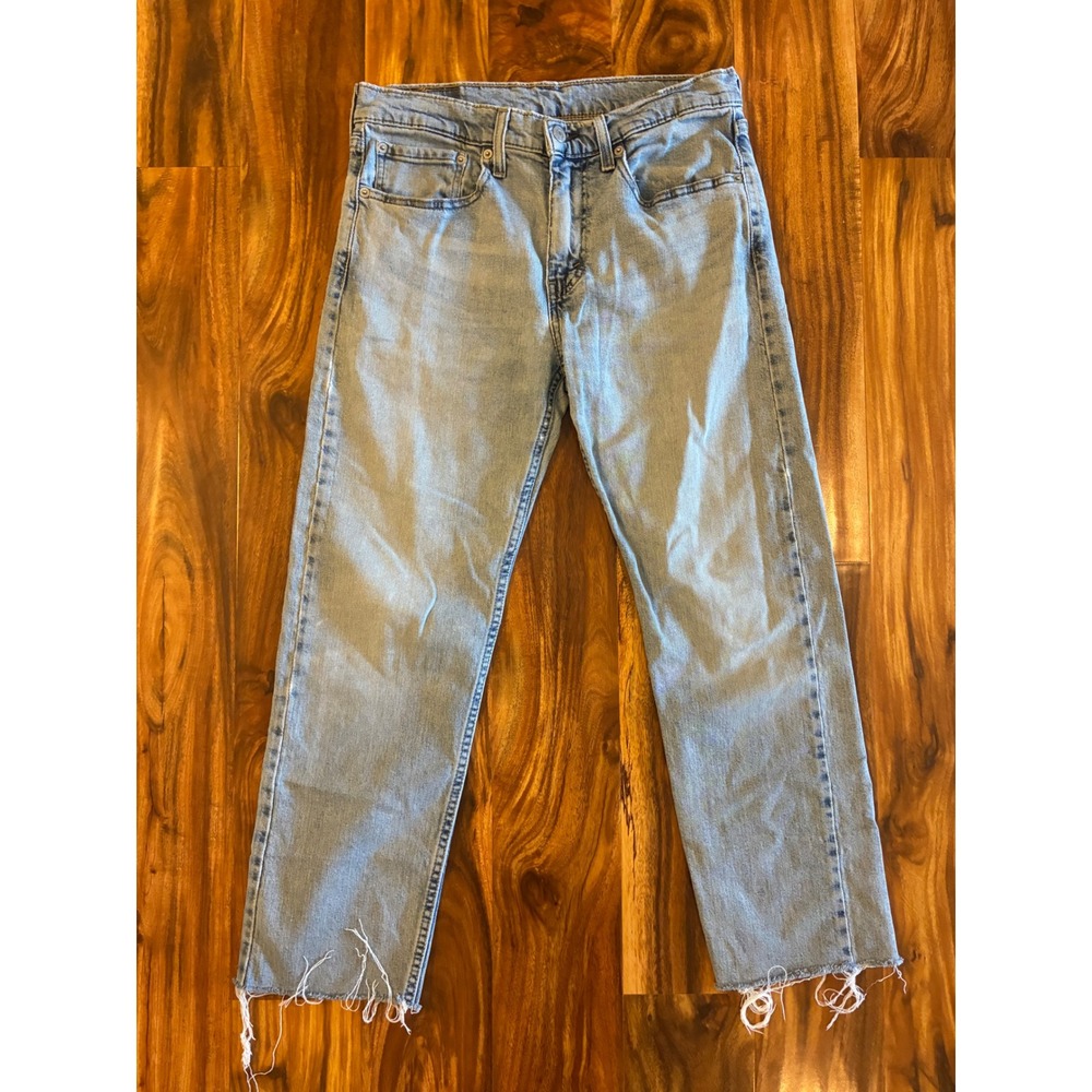 Levis 502 Regular Taper Light Wash Raw Hem Jeans Mens W31 L32 Distressed